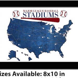 Major League Baseball Stadium Map MLB Push Pin Map Ballpark Stadium Tracker Checklist Baseball Stadium Travel Poster Baseball Gift Framed