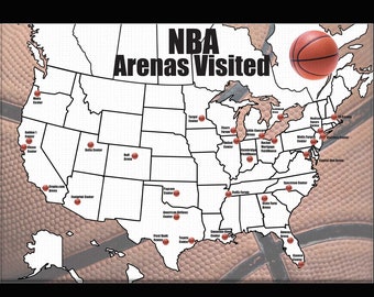 Pro Basketball Arena Push Pin Map NBA Stadium Tracker Basketball Stadium Map Gifts for Basketball Fans Professional Basketball Bucket List