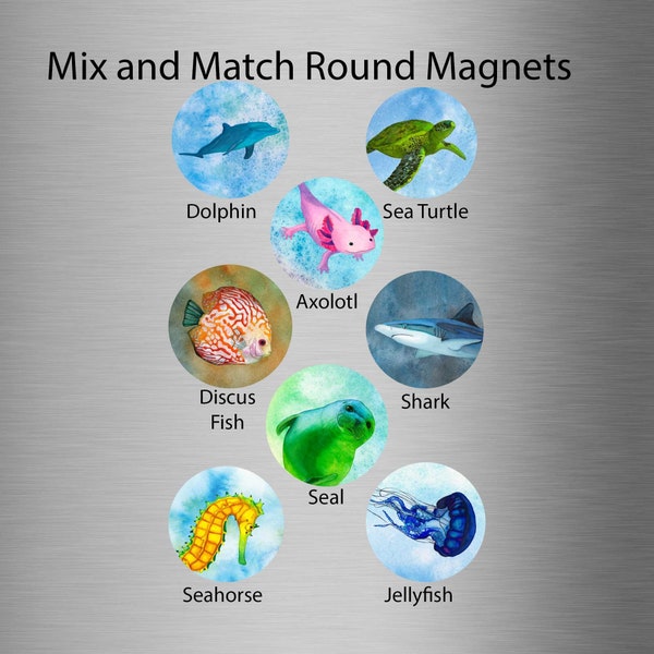 Sea Creature Magnets Round Magnets Button Magnet Set of Magnets Refrigerator Magnets Fridge Magnets Small Magnets 1.25 inches Ocean Animals