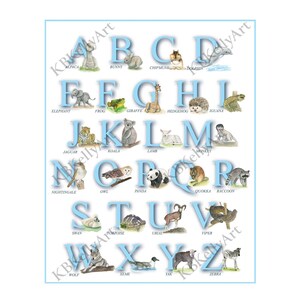 Impresión del alfabeto de animales en acuarela, decoración de la guardería del niño bebé, cartel de ABC de animales, decoración de la habitación de los niños, arte de la pared del aula, arte del cartel educativo