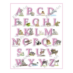 Cartel del alfabeto animal de la acuarela, impresión del alfabeto del animal del bebé, animales de la guardería, cartel del ABC de los animales, cartel educativo de los niños, aula, regalo