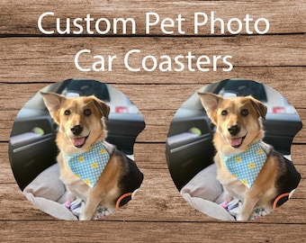 Custom Pet Photo Car Coasters - Personalized Dog or Cat Cup Holder Coasters - Unique New Car Gift for Pet Lovers - Car Accessories for Her