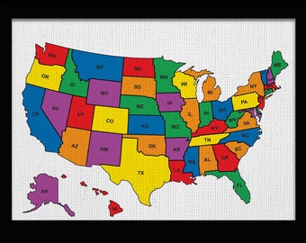 Rainbow Push Pin Map Personalized Travel Map USA United States Family Vacation Tracker Custom Kids Map US Map Wall Art Gift Framed Canvas