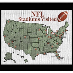 Pro Football Stadium Push Pin Map NFL Football Stadium Bucket List Tracker Pro Football Poster Football Gift Framed Canvas Push Pin Map USA
