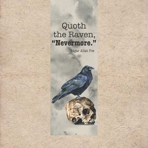 Nevermore Bookmark. Edgar Allan Poe Bookmark. Raven Bookmark. Watercolor Bird Bookmark. Gothic Literature. Quoth the Raven. Literary Gift.