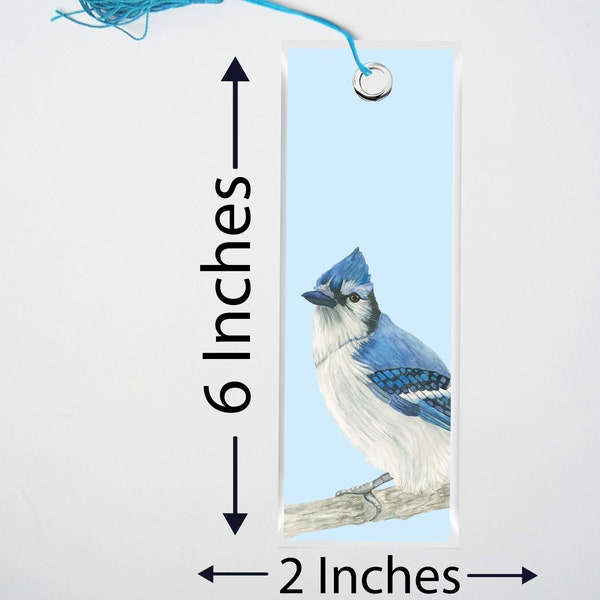 Blue Jay Bookmark. Bird Bookmark. Watercolor Blue Jay. Laminated Bookmark with Tassel. Gift for Readers. Bird Lover Bookmark. Blue Bird Art.