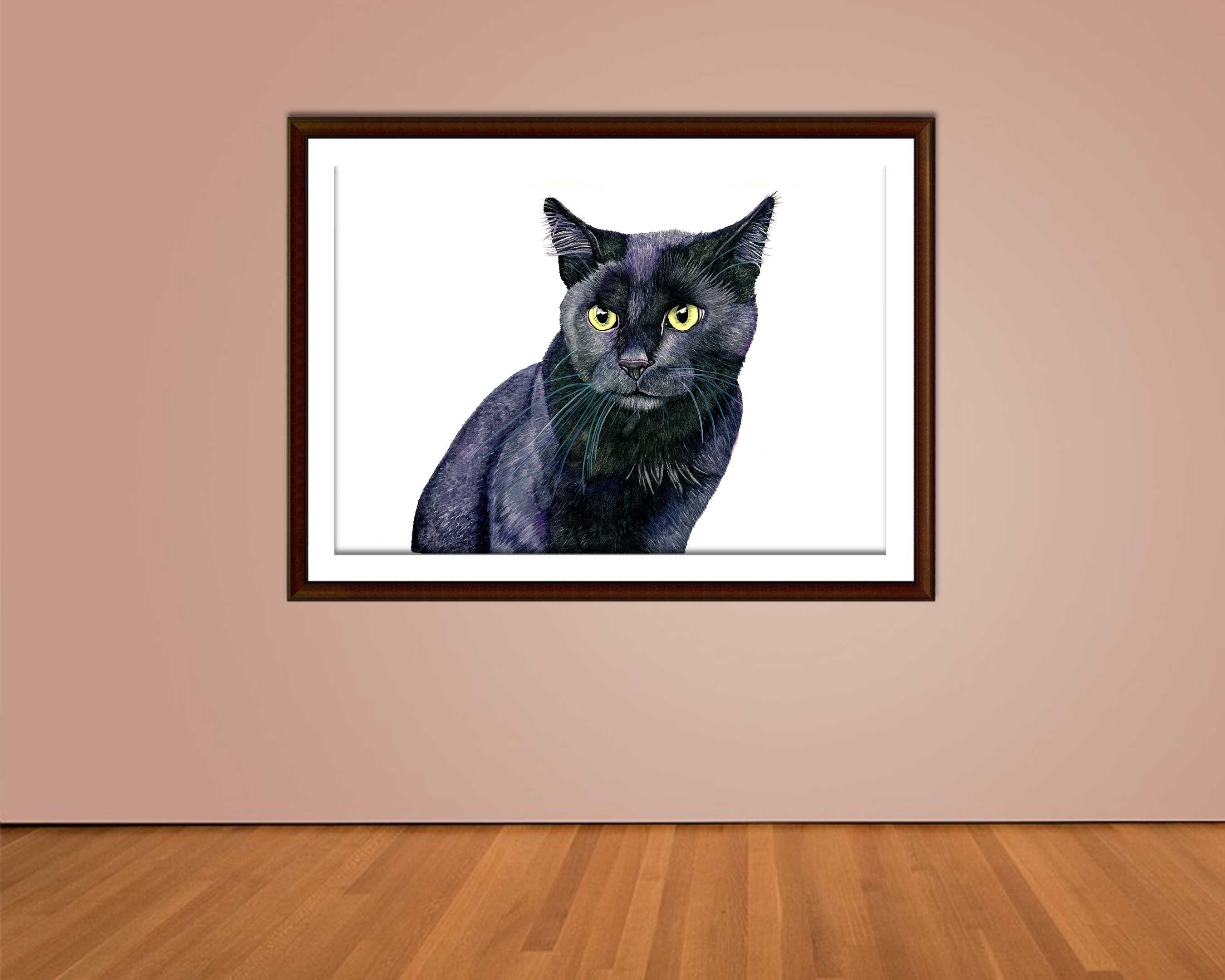 Black Cat Watercolor Art Print Black Cat Painting Black Cat Wall Art ...