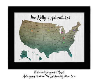 Push Pin Map Personalized Travel Map USA United States Family Vacation Tracker Custom Push Pin Map Travel Tracker Gifts for Travelers