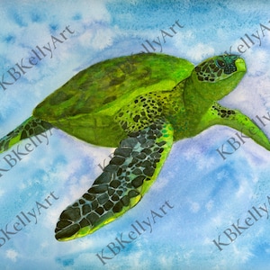 Sea Turtle Watercolor Art Print Sea Turtle Painting Sea Turtle Decor Sea Turtle Gift Sea Life Nursery Artwork Home Decor Green Sea Turtle