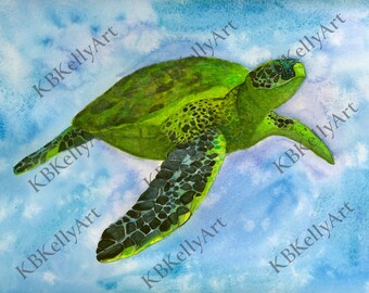 Sea Turtle Watercolor Art Print Sea Turtle Painting Sea Turtle Decor Sea Turtle Gift Sea Life Nursery Artwork Home Decor Green Sea Turtle
