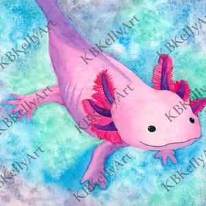 Axolotl Watercolor Art Print Painting Axolotl Wall Art Decor Sea Creature Nursery Decor Aquarium Decor Beach Gift Ocean Animal Art Amphibian