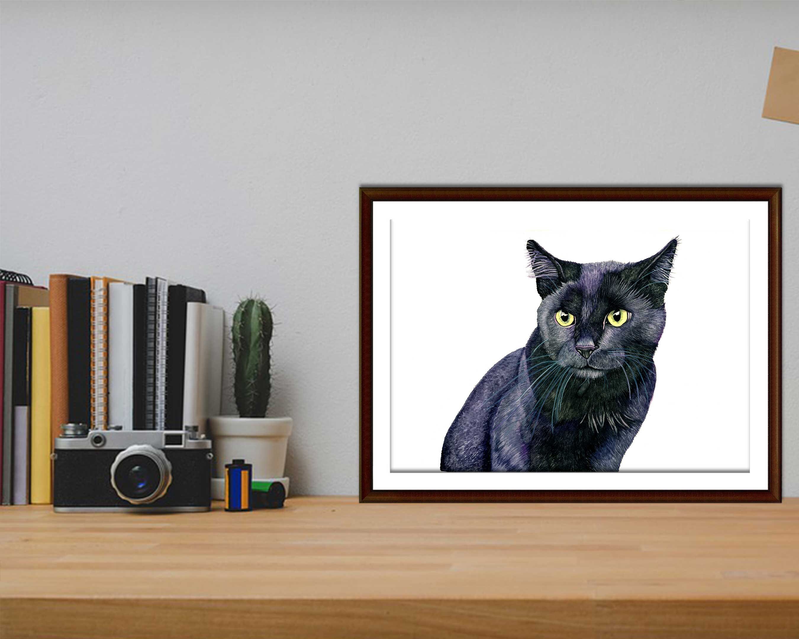 Black Cat Watercolor Art Print Black Cat Painting Black Cat Wall Art ...