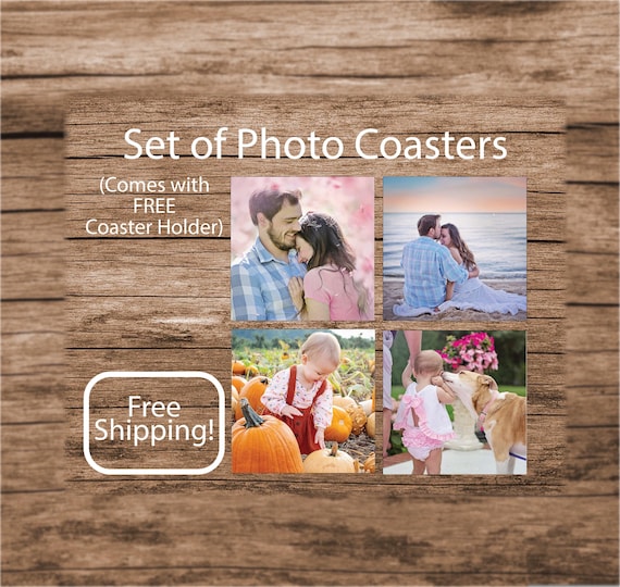 Personalized Custom Ceramic Coaster Full Color Ceramic Photo Coasters Home Decor Unique Custom Drink Coasters Set of 4 with Wooden Holder