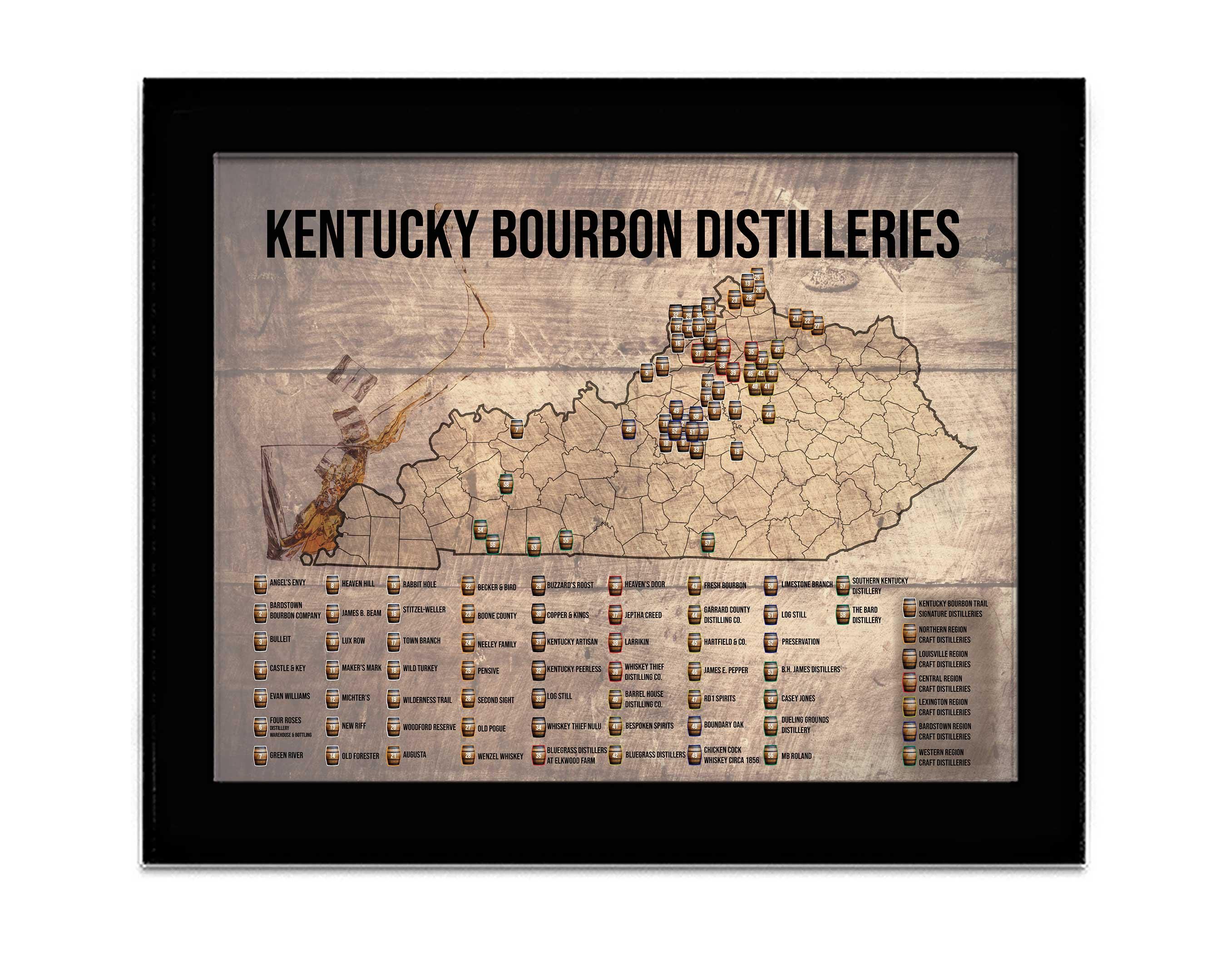 Kentucky Bourbon Distilleries Map Push Pin Map Bourbon Trail