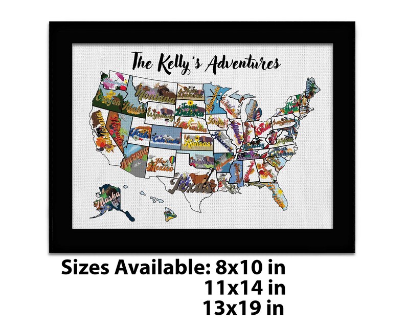 State Push Pin USA Map Personalized Canvas Travel Gift United States ...