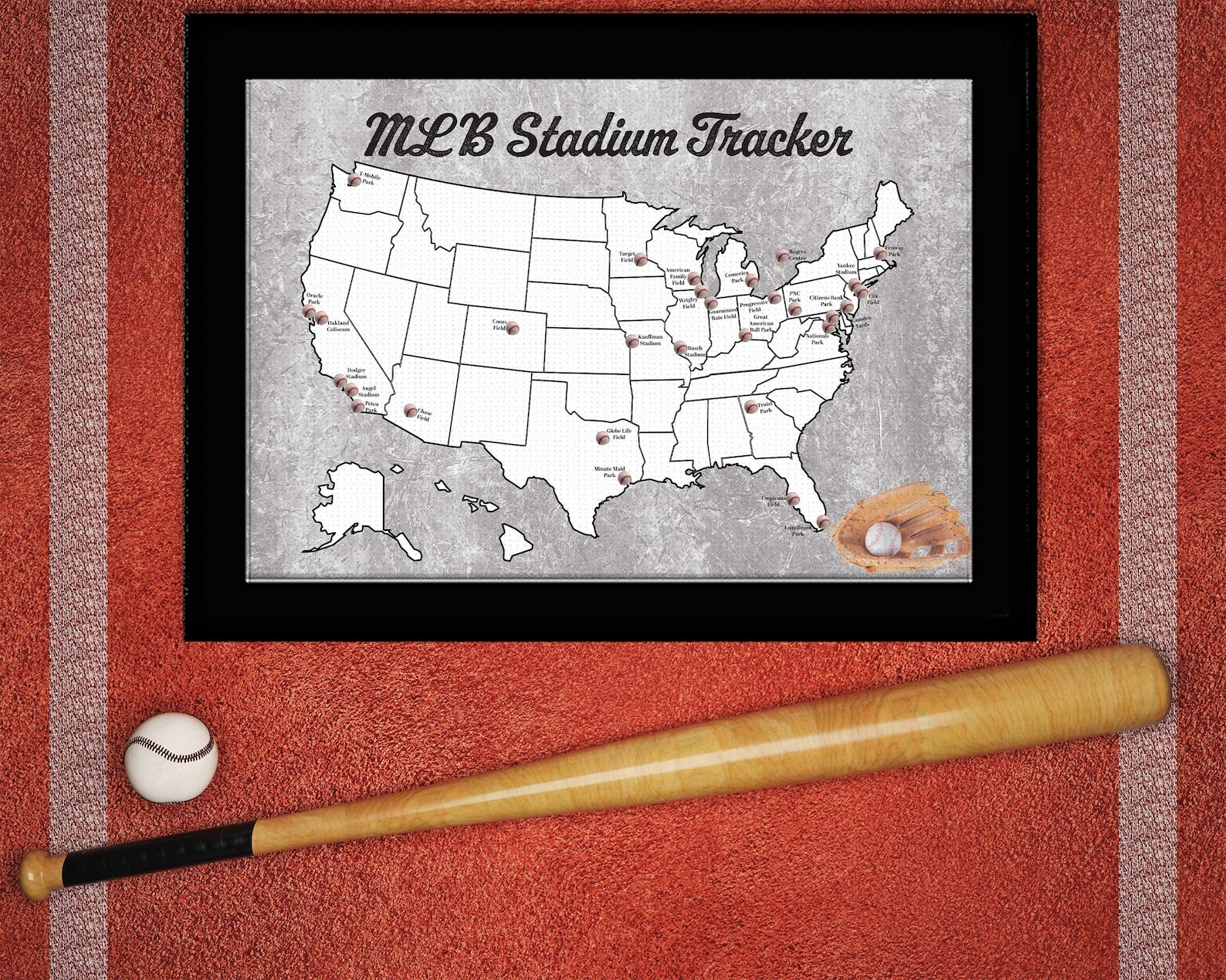 Baseball Push Pin Map Bucket List Ballpark Map MLB Poster Baseball ...