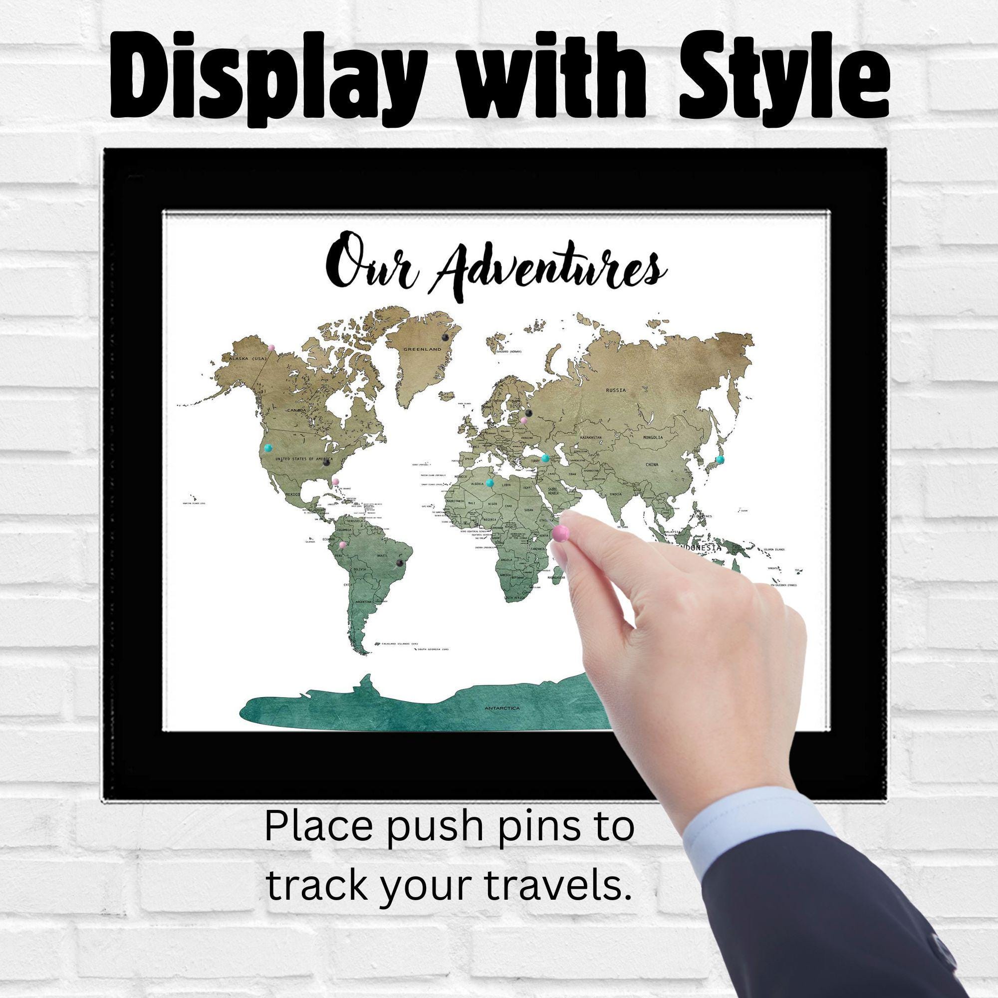 World Map Push Pin Custom Wall Art, Framed Canvas World Map ...