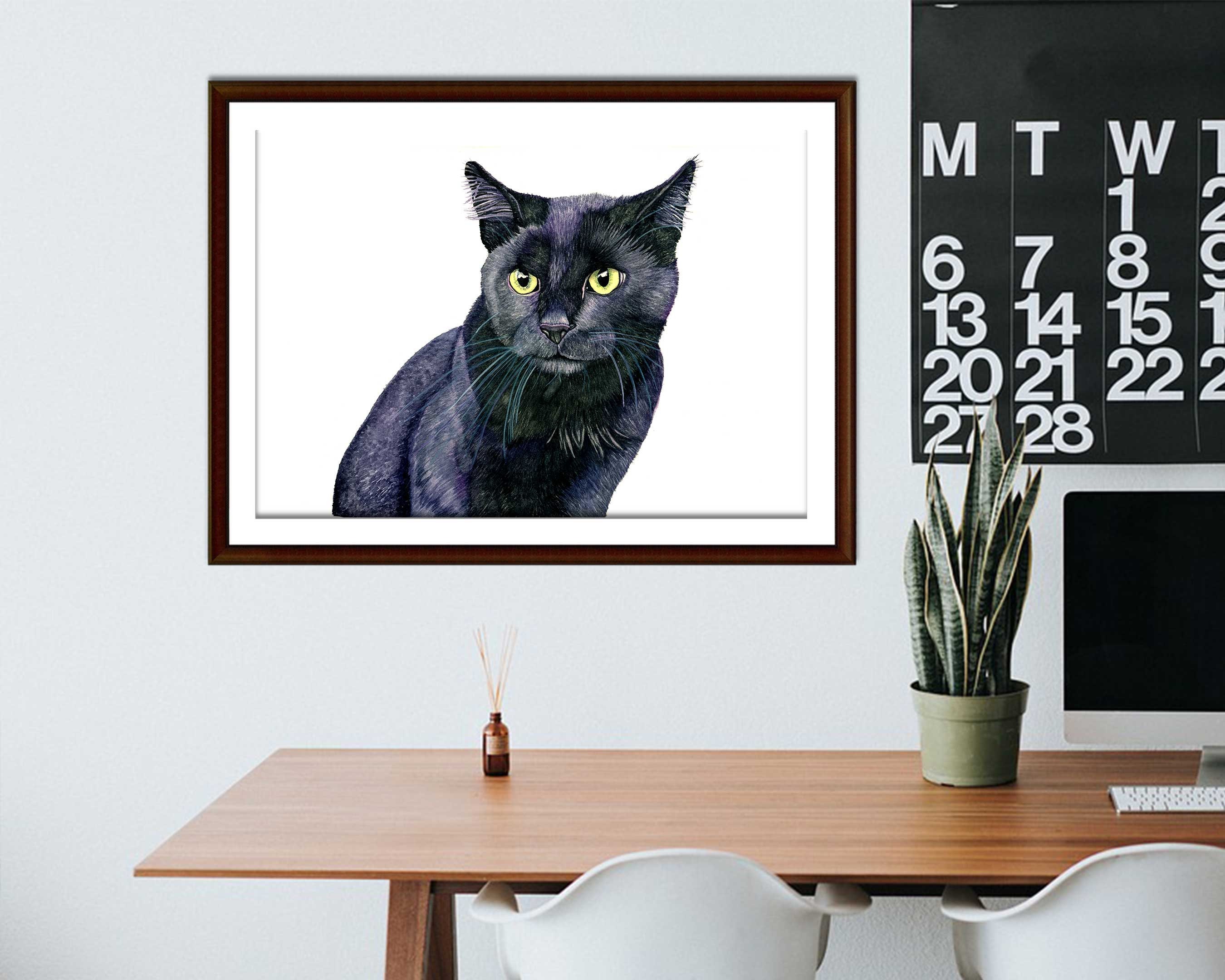 Black Cat Watercolor Art Print Black Cat Painting Black Cat Wall Art ...