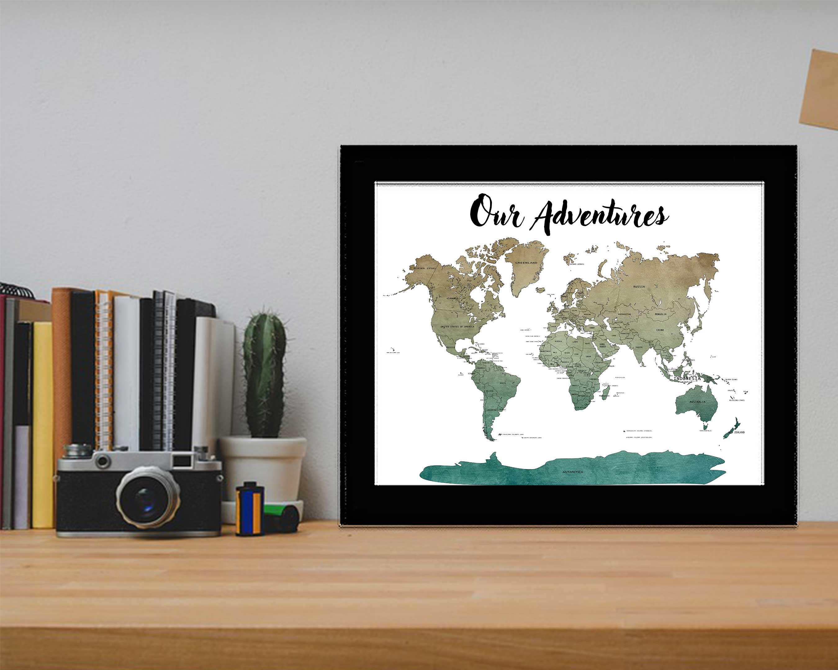 World Map Push Pin Custom Wall Art, Framed Canvas World Map ...