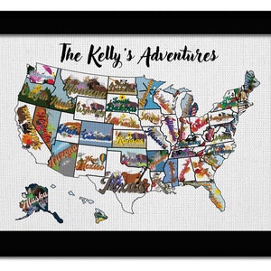 State Push Pin USA Map Personalized Canvas Travel Gift United States Push Pin Travel Map Custom Quote Large Wall Art Framed Map Original Art