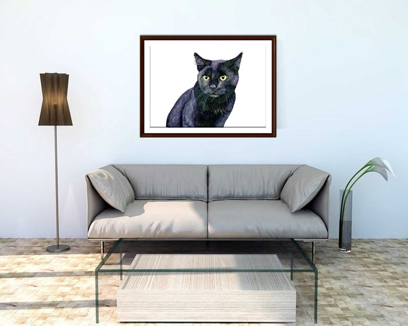 Black Cat Watercolor Art Print Black Cat Painting Black Cat Wall Art ...