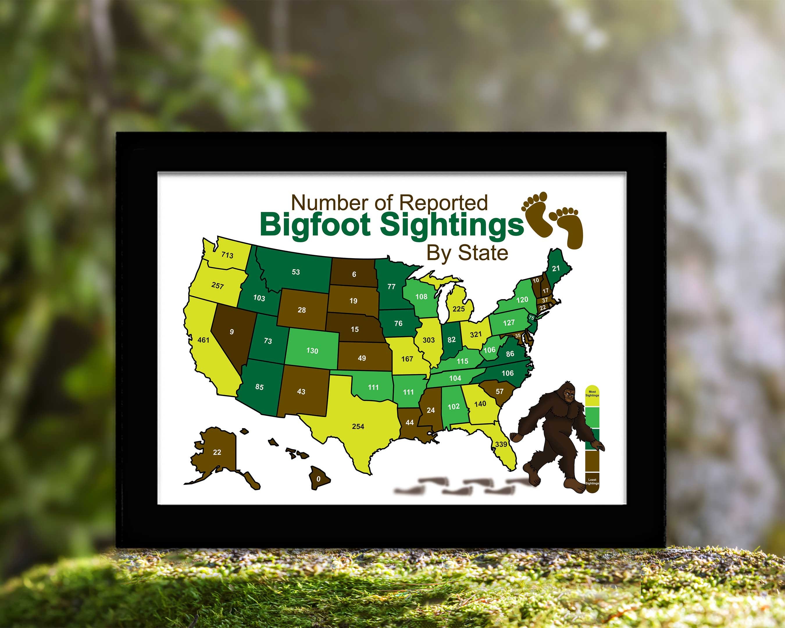Bigfoot Sighting Map Sasquatch Art Print United States