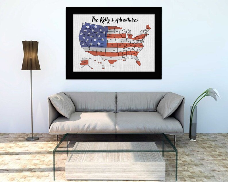 USA Flag Map US Travel Map Push Pin Map of the United States ...