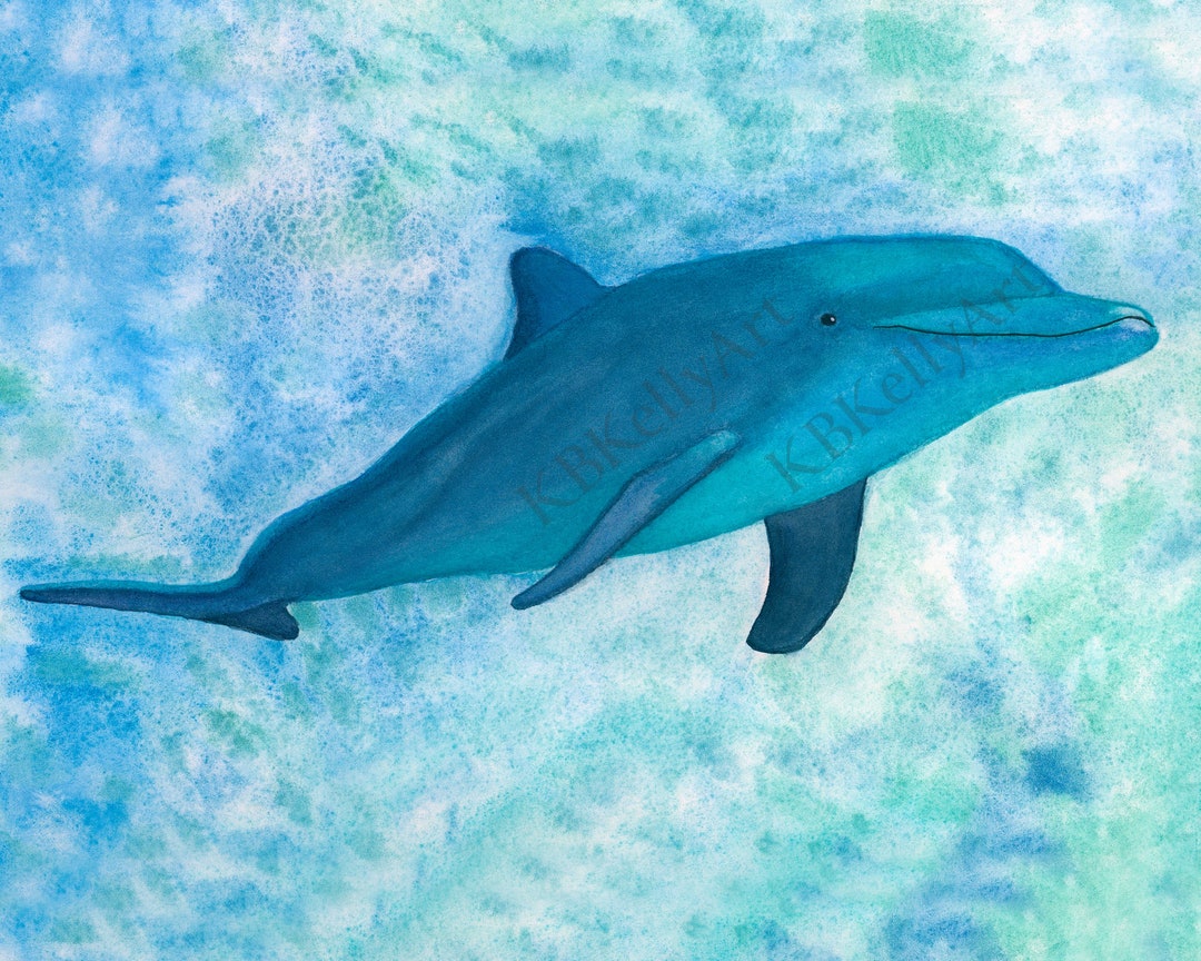 Dolphin Watercolor Art Print Dolphin Painting Beach Art Sea Animals ...