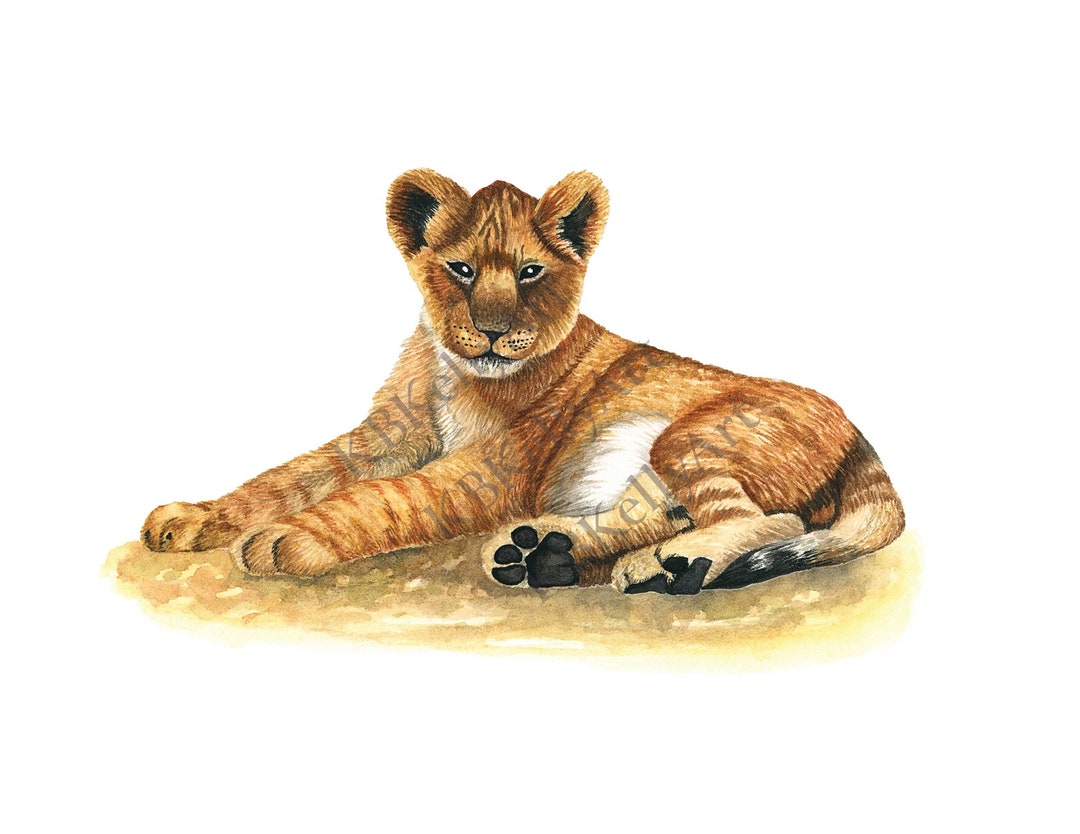 Baby Lion Cub Print, Safari Nursery Decor, Watercolor Lion Cub Art ...