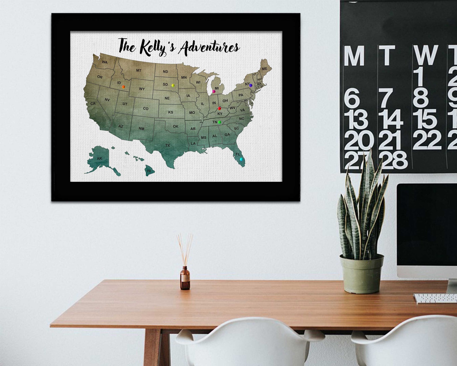 Push Pin Map Personalized Travel Map USA United States Family Vacation ...