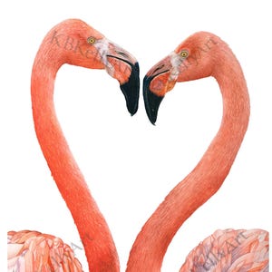 Flamingo Couple Watercolor Art Print: Pink Bird Coastal Wall Decor