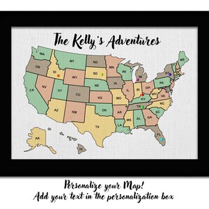 Push Pin Map Natural Map to Mark Travels US Map Wall Art Travel Log United States Map USA Wedding Gift Anniversary Gift Personalized Custom