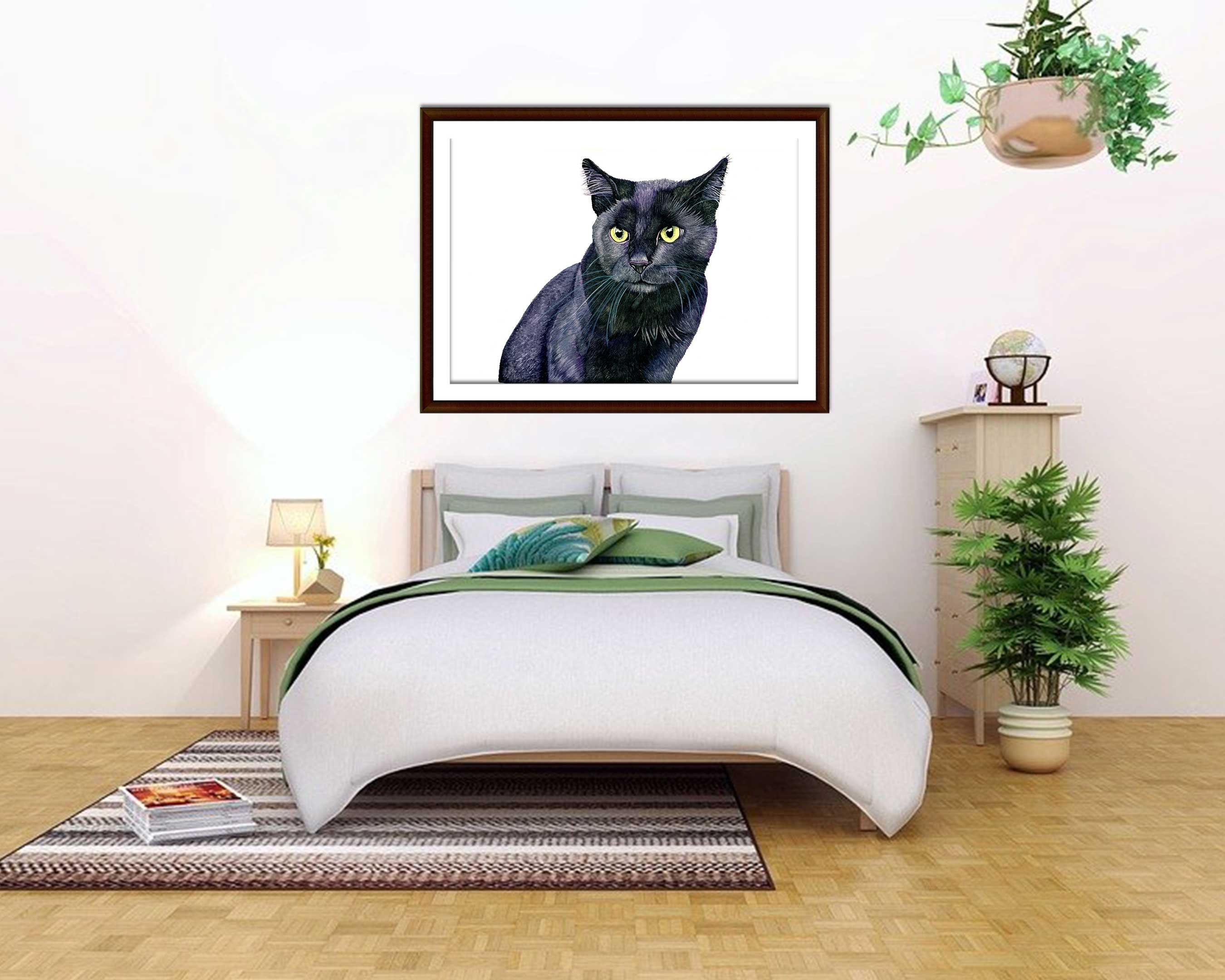 Black Cat Watercolor Art Print Black Cat Painting Black Cat Wall Art ...