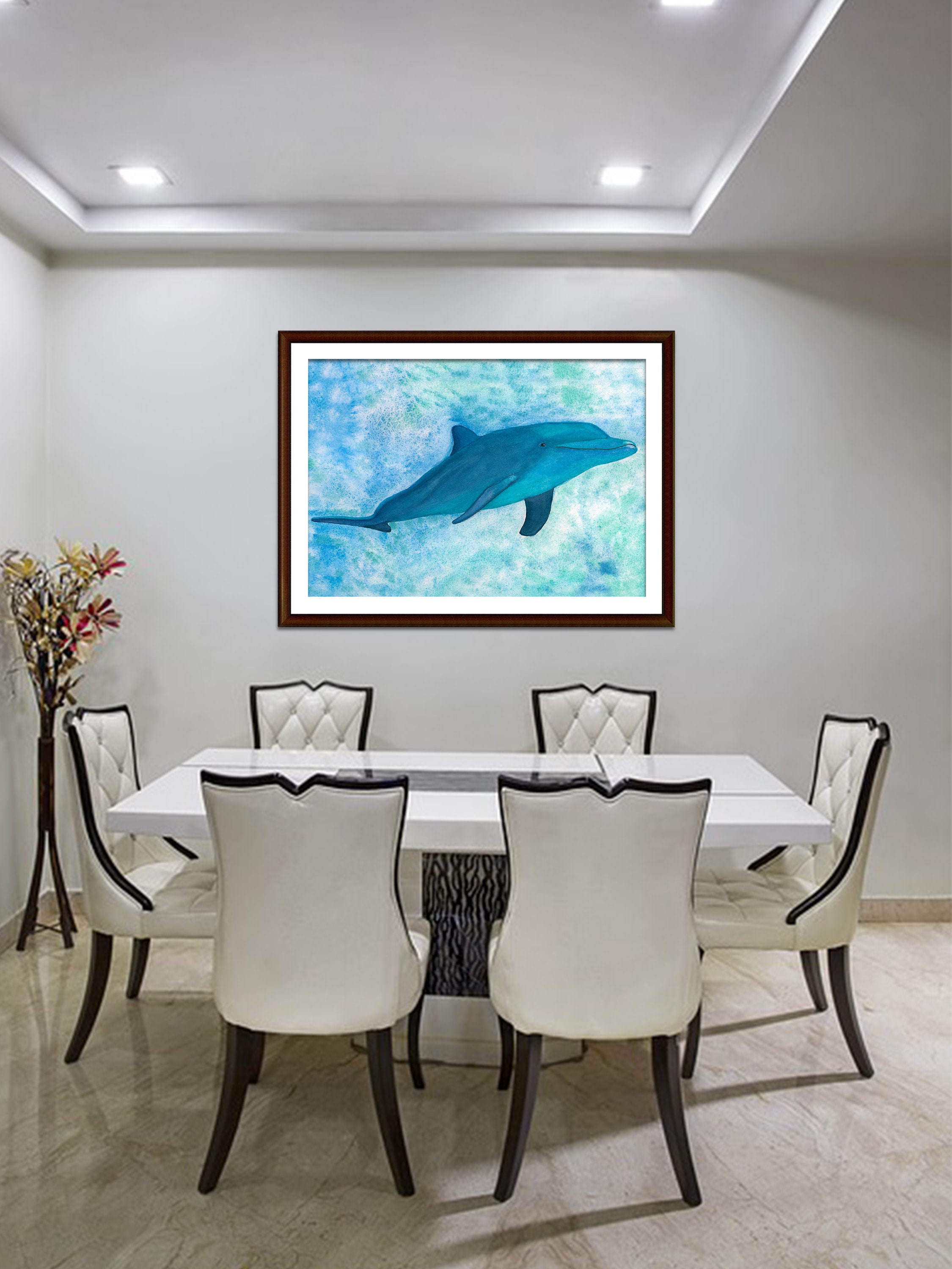 Dolphin Watercolor Art Print Dolphin Painting Beach Art Sea Animals ...
