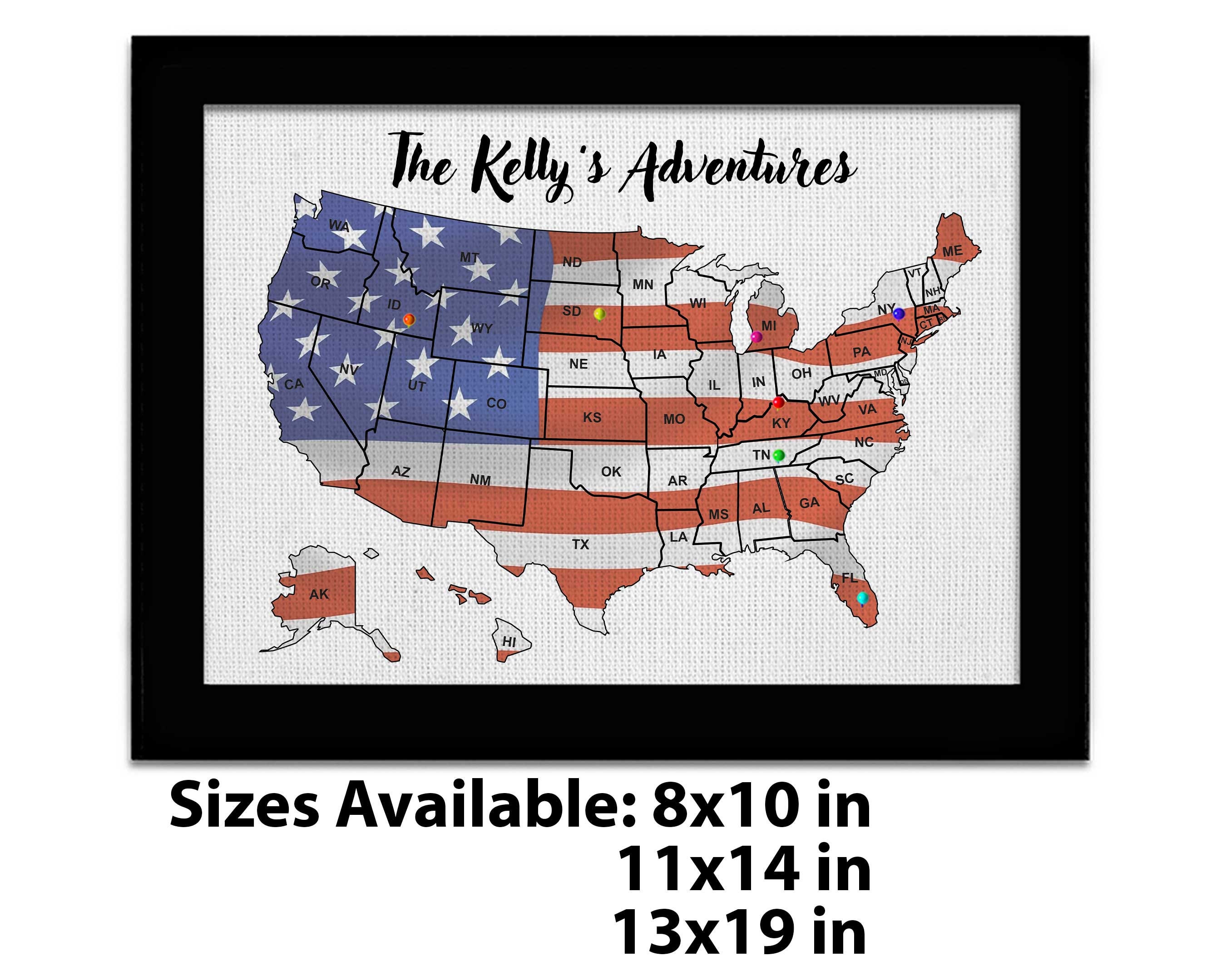 USA Flag Map US Travel Map Push Pin Map of the United States ...