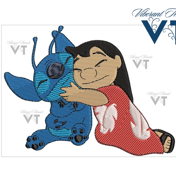 Disegno di ricamo Lilo e Stitch, disegno di ricamo abbracciante Lilo e Stitch carino, disegno di ricamo a punto, disegno di ricamo a macchina