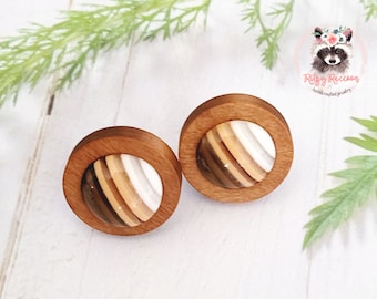 Brown Ombre Stud Earrings | Glass Cabochon and Wood Stud Earrings | Post Earrings | Handmade Jewelry | Hypoallergenic Earrings