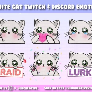 6 White Cat Emotes Twitch, Discord, YouTube (6 Ready To Use Emotes)