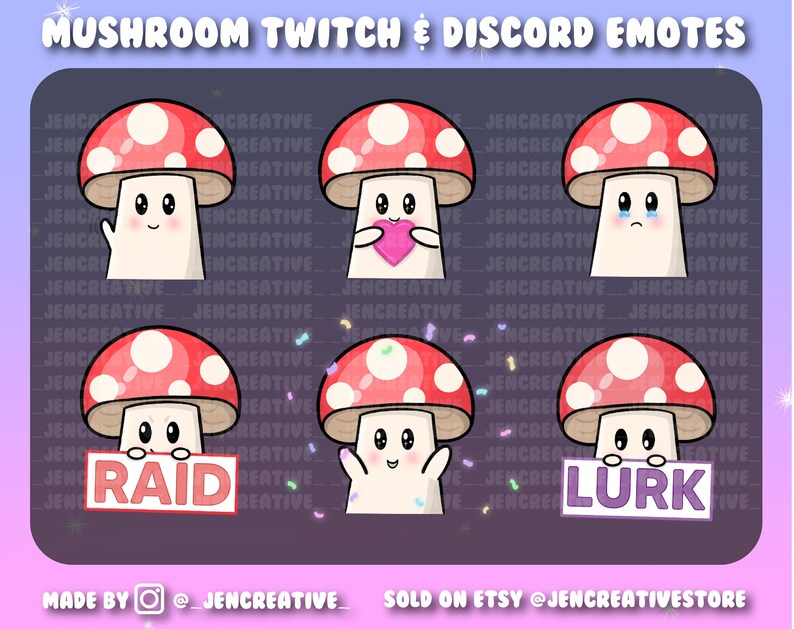 6 Mushroom Emotes Twitch Discord Youtube 6 Ready to Use Etsy