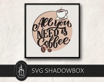 Coffee 3D Layered SVG PNG - Cricut & Silhouette - Coffee Quote Shadowbox - Instant Download