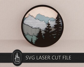 Mountain Forest Scenery 3D Layered SVG DXF - 7 Layer Laser Cut File - Glowforge, xTool & LightBurn - Instant Download