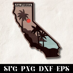 Arquivo para corte a laser do estado da Califórnia, Mapa da Califórnia para Glowforge, Arquivo para corte a laser CNC, Arquivo para corte a laser multicamadas, Paisagem em camadas para Cricut