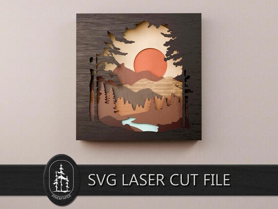 Mountain Sunset 3D Layered SVG for Laser - Glowforge Ready Cut File - 10 Layer Design for wood, xTool and CNC.