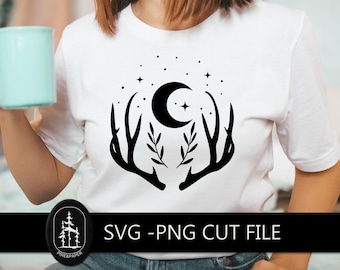 Corna di cervo SVG png / File di taglio per Cricut e Silhouette / SVG per maglietta celeste / Maglietta in vinile fai da te / Download immediato