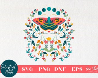 Celestial Moth svg, Boho Butterfly svg, Moon Phase svg, Bohemian svg, Popular svg, Witchy cut file for cricut