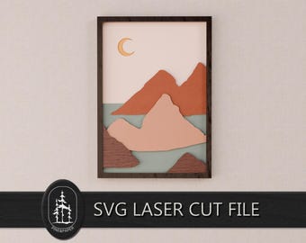 3D Layered Mountain Scenery SVG for Glowforge & xTool – Handcrafted 7 Layer Laser Cut File