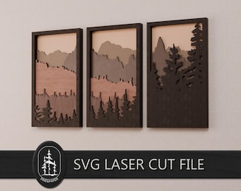 Mountain Forest Landscape 3D Layered SVG DXF Bundle - Multi-layer Laser Cut File - Glowforge, xTool & LightBurn - Instant Download