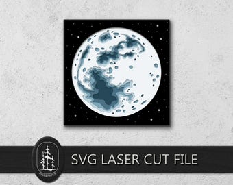 SVG 3D a strati di luna piena per xTool e Glowforge – File di taglio laser a 6 strati realizzato a mano