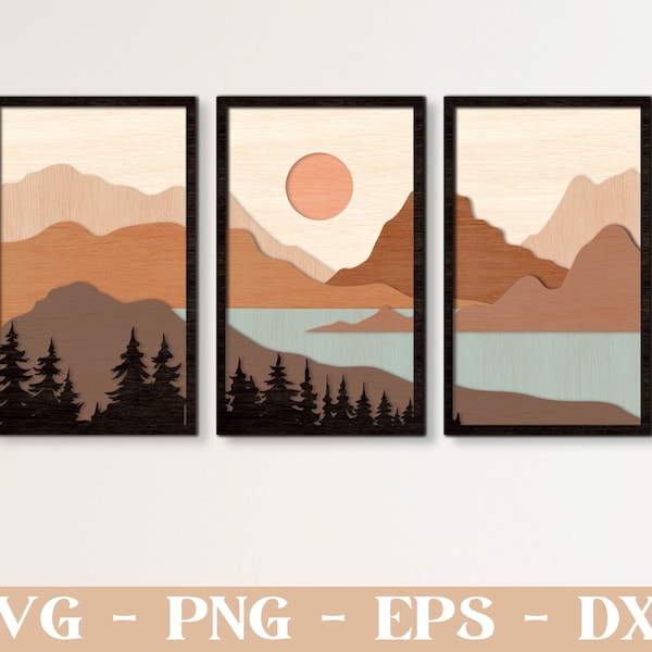 Layered Mountain Scene SVG Cut File for Laser Cutting and Cricut, cnc project, glowforge file