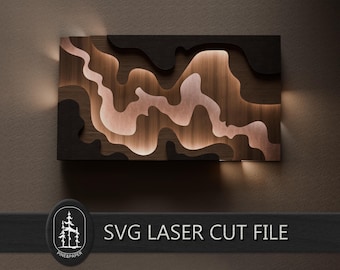 Quadro astratto 3D a strati per Glowforge e xTool – File di taglio laser a 6 strati, realizzato a mano.